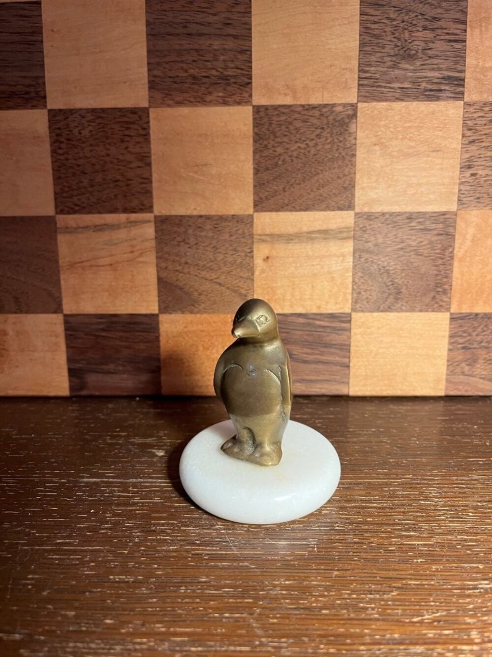 Brass Penguin on Round Marble Base Paper Weight A755